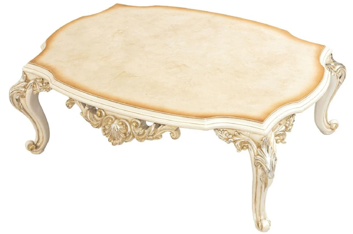 Luxury baroque coffee table brown / white / gold / silver - handmade solid wood living room table in baroque style - baroque furniture - noble & magnificent
