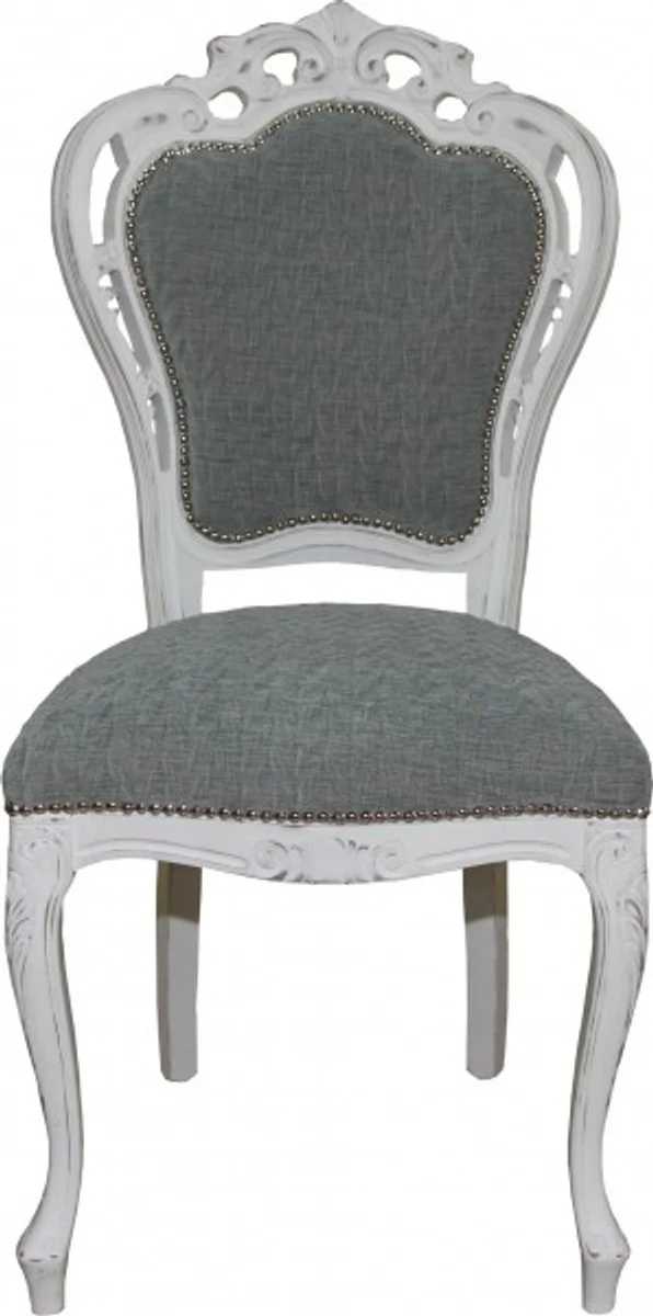 Baroque dining room chair without armrests gray / antique white - designer chair - luxury quality