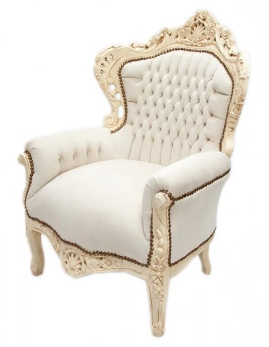 Barock Sessel King Creme / Creme Samtstoff 85 x 85 x H. 120 cm