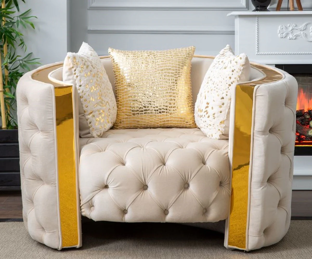 Luxury Chesterfield armchair cream / gold 120 x 100 x H. 75 cm - Chesterfield living room armchair - living room furniture - Chesterfield furniture - luxury furniture - luxury furnishings - furniture luxury