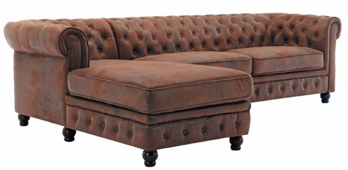 Chesterfield Corner Sofa Left Antique Brown - Microfiber Living Room Sofa - Chesterfield Living Room Furniture
