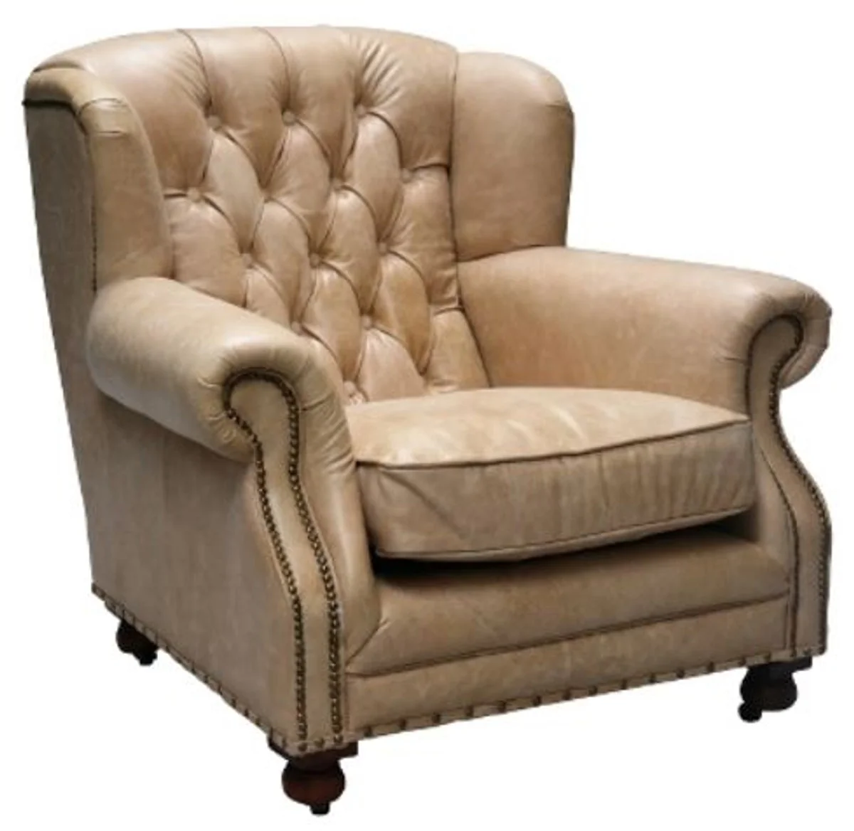 Luxury genuine leather armchair beige 92 x 97 x H. 89 cm - Chesterfield living room furniture