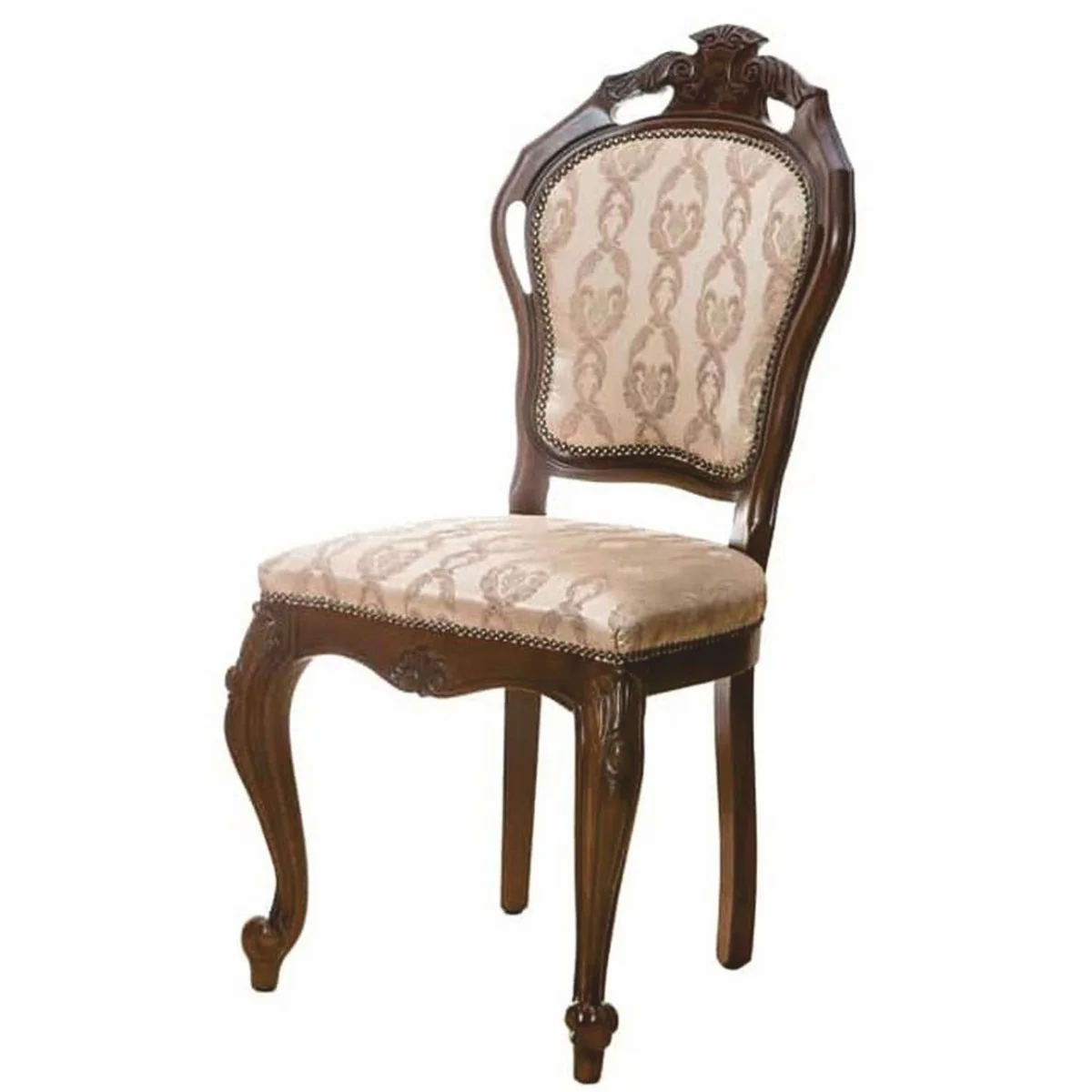 Luxury Baroque Dining Room Chair Set of 8 Beige / Dark Brown - Baroque Furniture