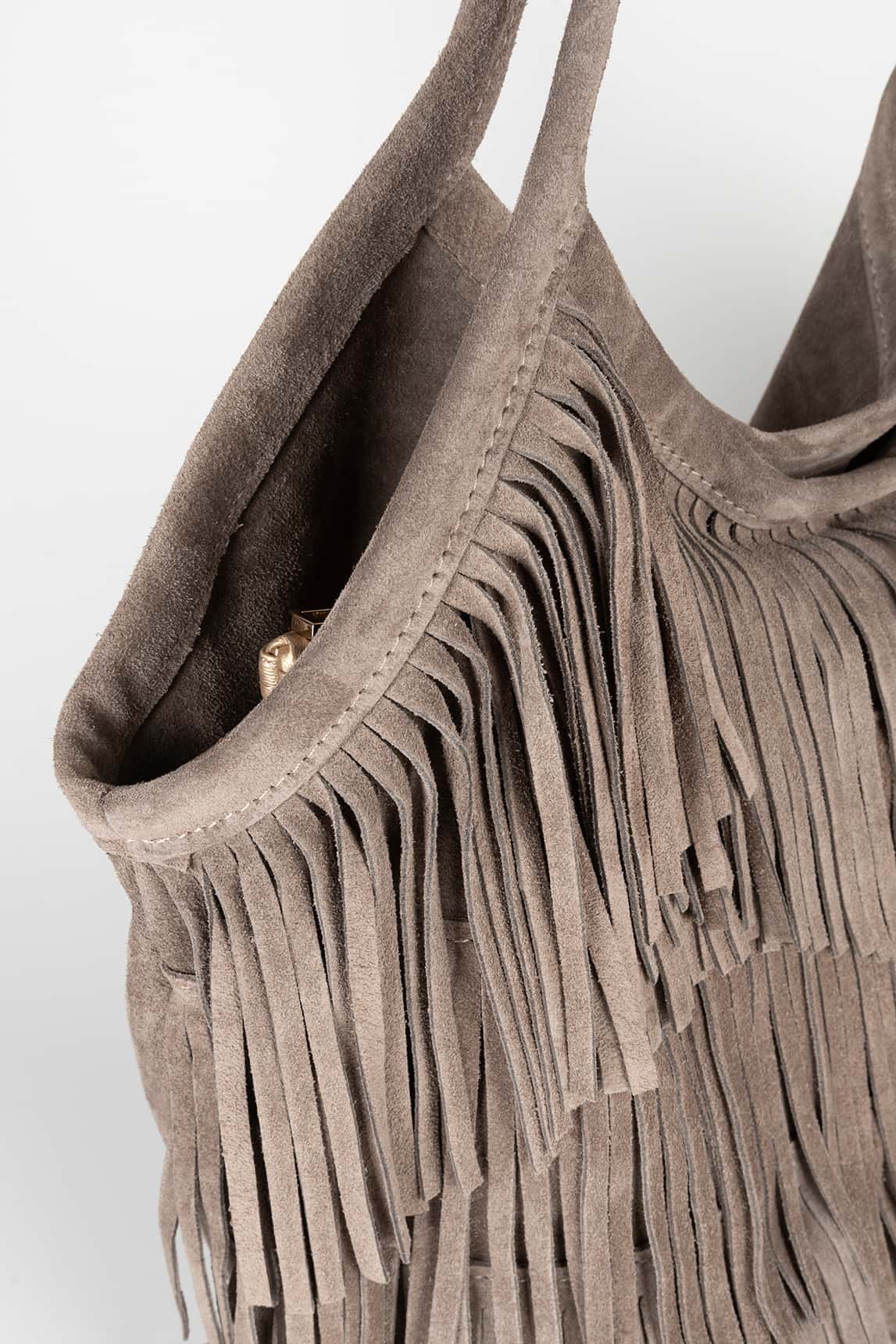 Rivera-Spain Taupe-Ganache-Tasche mit Fransen