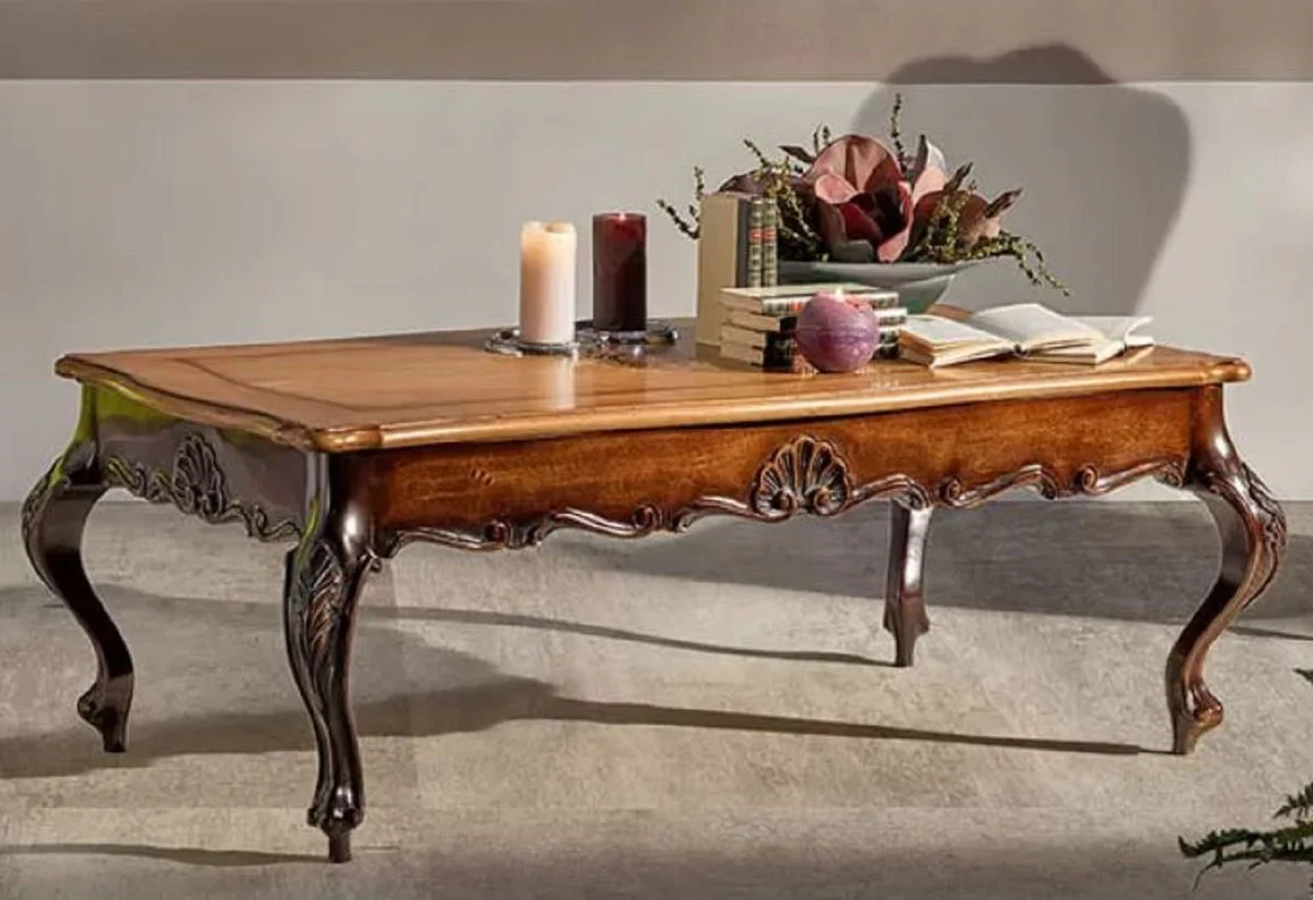 Luxury Baroque Coffee Table Brown - Rectangular Solid Wood Living Room Table in Baroque Style - Baroque Living Room & Hotel Furniture - Luxury Quality - Made in Italy