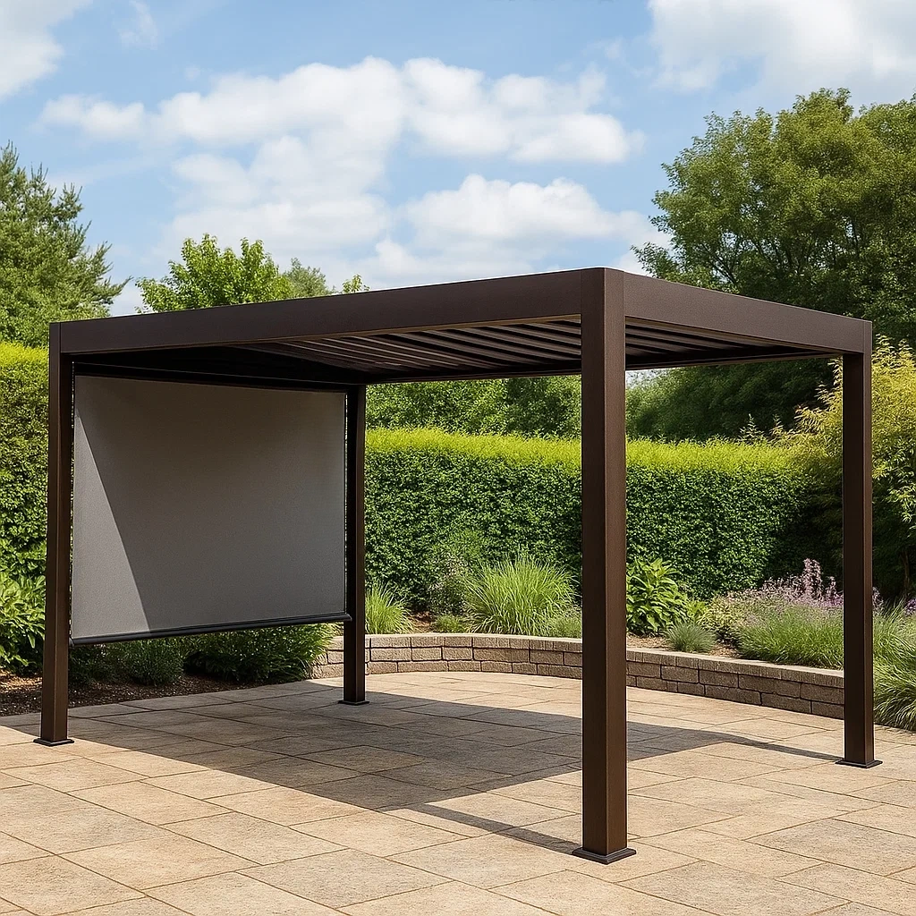 Rechteckige Pergola, Metall, braun, Lamellendach, feste Montage, 300 x 250 x 240 cm, für Garten oder Terrasse - PhuBIv9lBsd5