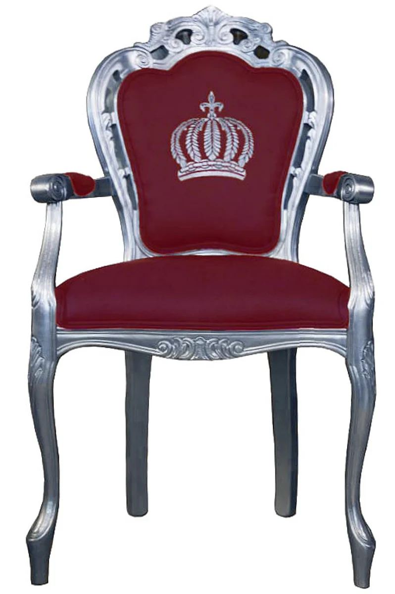 Pompöös by Luxury Baroque Dining Chair with Armrests Wine Red / Silver - Pompöös Baroque Chair designed by Harald Glööckler