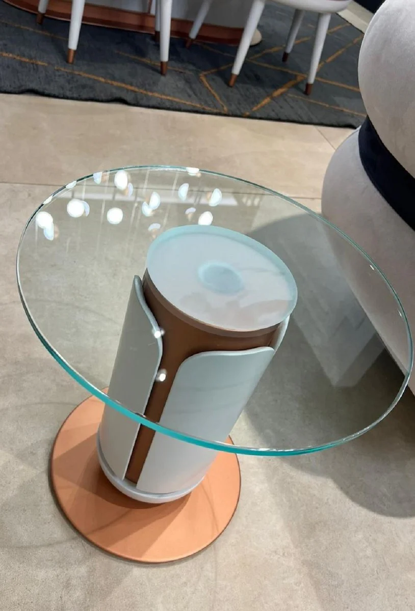 Luxury side table white / copper Ø 40 x H. 40 cm - Round table with glass top - Living room furniture - Hotel furniture - Luxury furniture