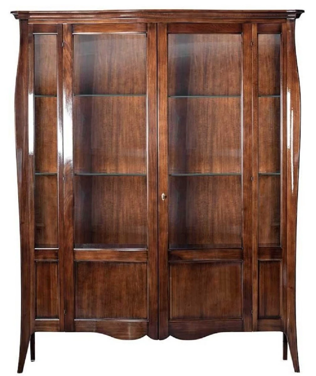 Luxury Art Deco display cabinet brown 170 x 50 x H. 215 cm - solid wood display cabinet with 2 glass doors - luxury Art Deco living room furniture