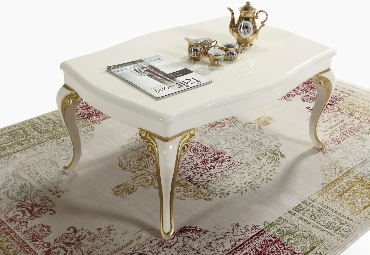 Baroque coffee table cream / gold 105 x 74 x H. 50 cm - Rectangular living room table in baroque style - Baroque furniture
