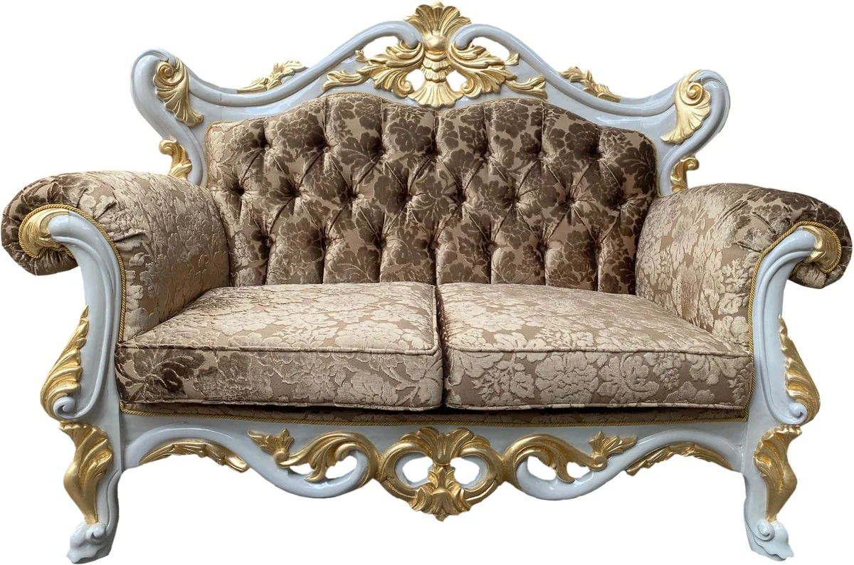 Pompöös by Luxus Barock 2er Sofa Gold Bouquet Muster / Weiß / Gold - Pompööses Barock Sofa designed by Harald Glööckler