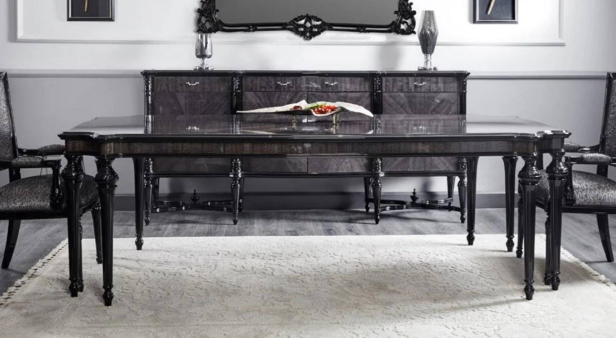 Luxury Baroque Dining Table Gray / Black - Handcrafted Solid Wood Dining Room Table - Luxury Dining Room Furniture in Baroque Style - Baroque Furniture - Baroque Furnishings