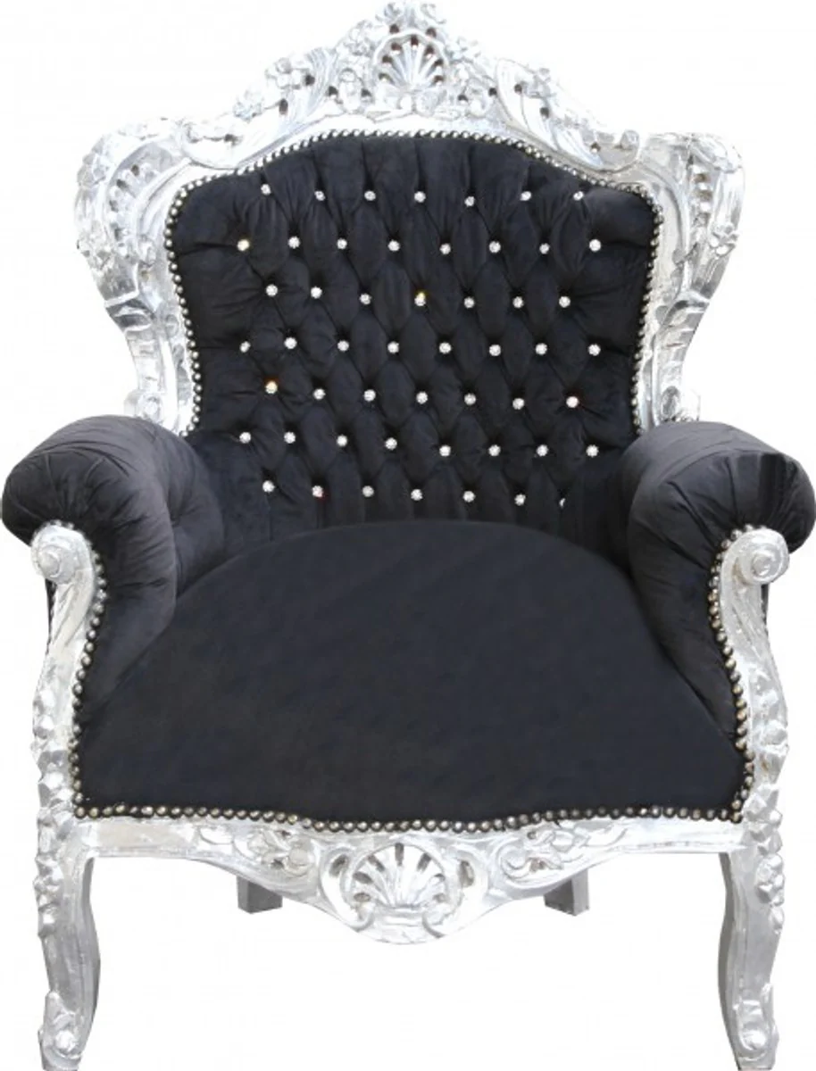 Baroque living room set King black / silver - 3-seater sofa + 2-seater sofa + 1 armchair