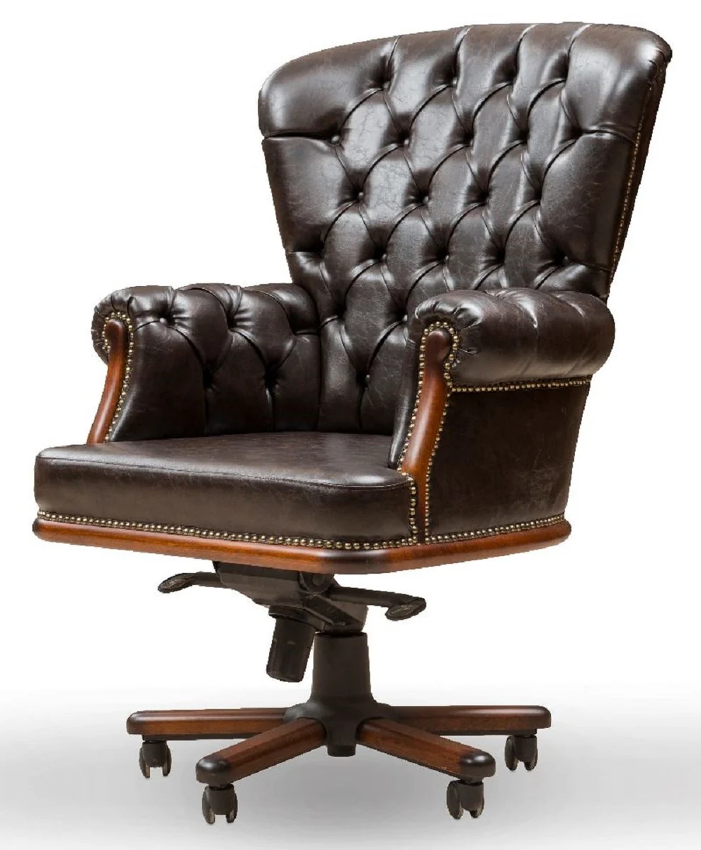 Luxury Chesterfield desk chair vintage black / brown 84 x 93 x H. 114 cm - Height-adjustable faux leather office chair - Office furniture - Chesterfield furniture - Luxury furniture