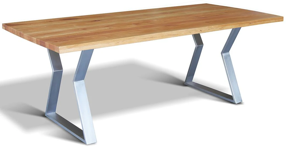 Luxury solid wood dining table with rustic oak table top and stainless steel legs - Various colors & sizes - Dining room table - Kitchen table - Dining room furniture