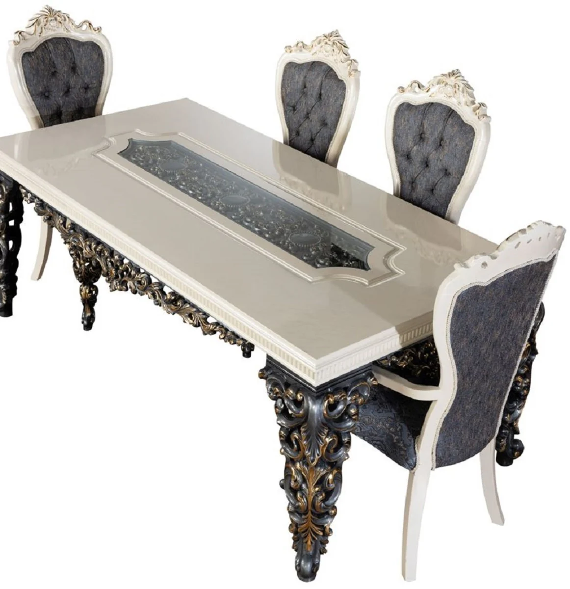 Luxury Baroque Dining Room Chair Set of 6 Blue / White / Gold - Magnificent Baroque Style Kitchen Chairs - Luxury Dining Room Furniture in Baroque Style - Baroque Dining Room Furniture - Baroque Style Furniture