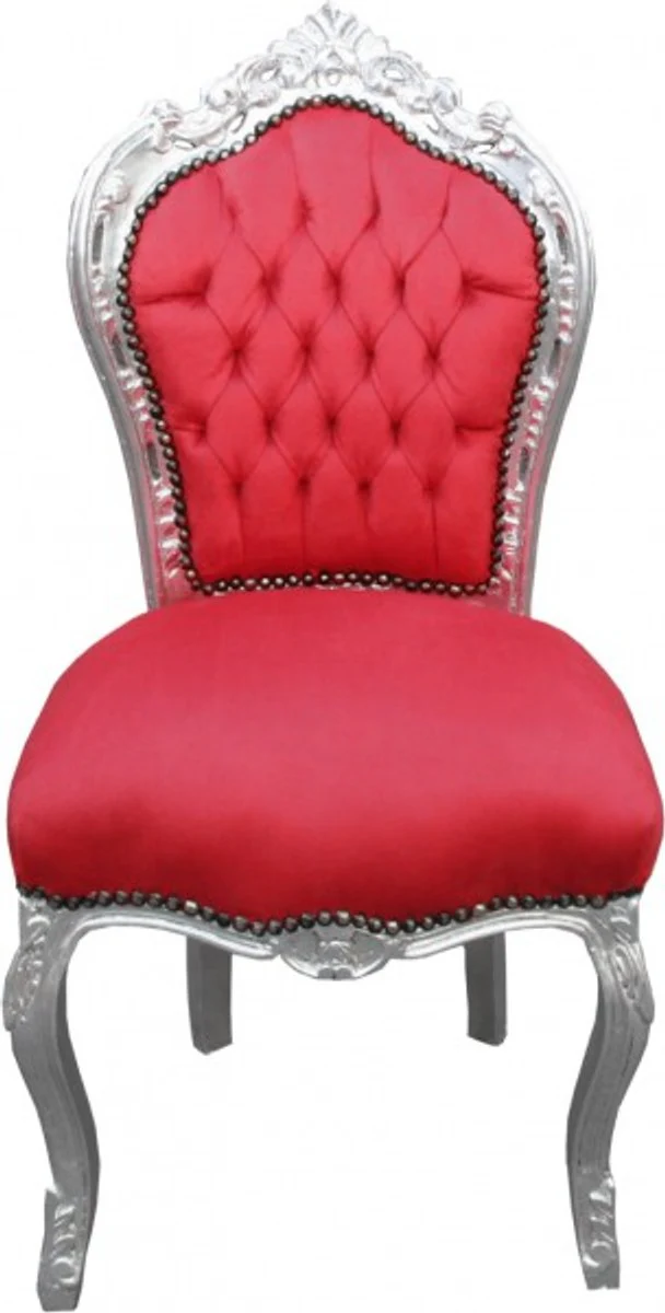 Baroque dining room chair red/silver without armrests