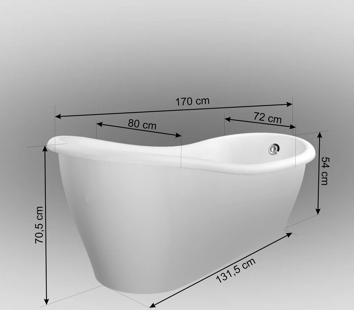 Luxury Art Nouveau bathtub white 170 x 80 x H. 70.5 cm - Freestanding retro antique bathtub - Bathroom furniture