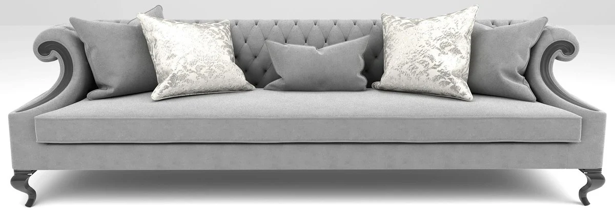 Luxury Baroque Living Room Sofa Gray / Black 260 x 100 x H. 82 cm - Living Room Furniture in Baroque Style - Noble & Magnificent