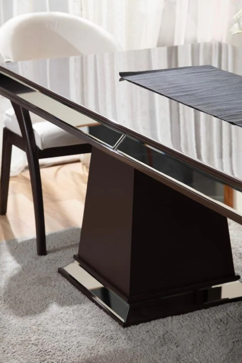 Luxury Art Deco Dining Room Set Cream White / Dark Brown - 1 Mirrored Luxury Art Deco Dining Table & 6 Luxury Art Deco Dining Room Chairs - Luxury Art Deco Dining Room Furniture