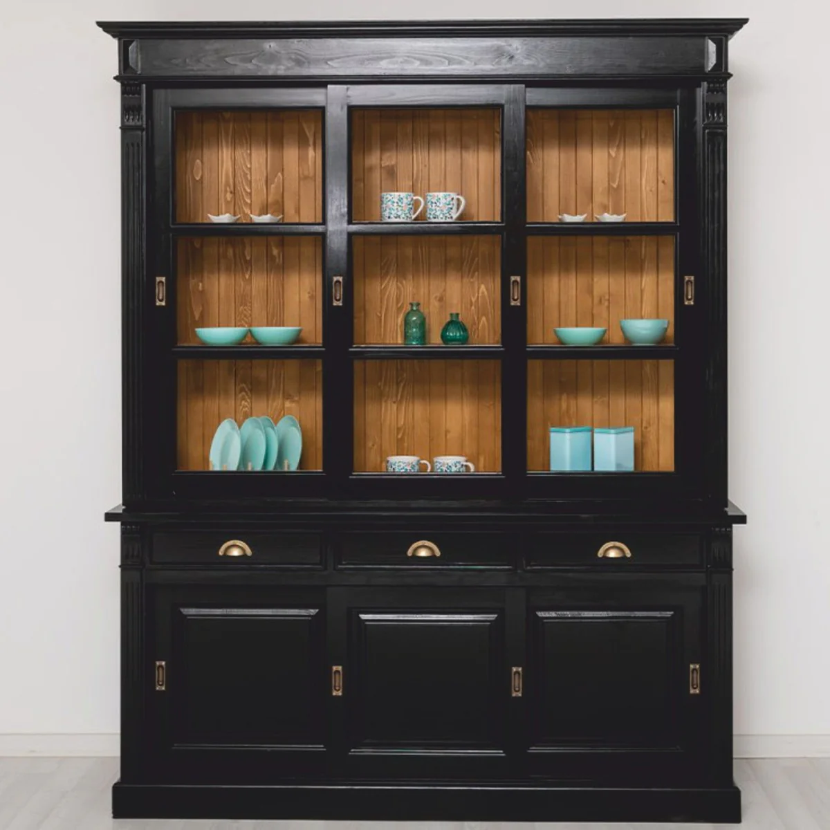 Country house style dining room cabinet black / brown 180 x 51 x H. 220 cm