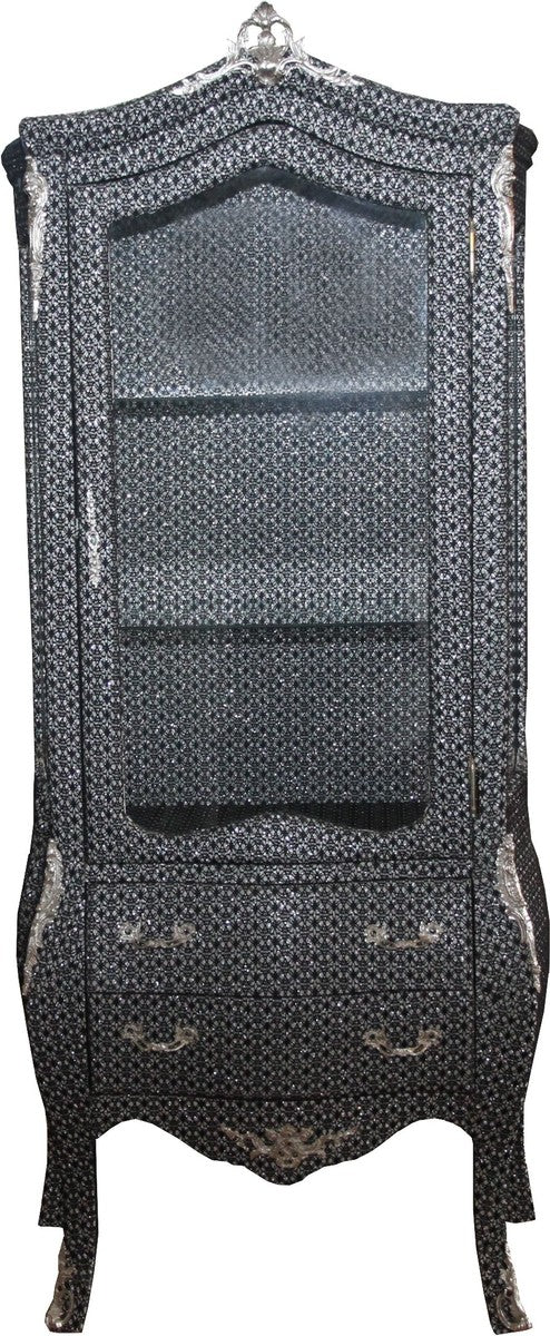 Baroque display cabinet in black/silver glitter look - display cabinet - living room cabinet