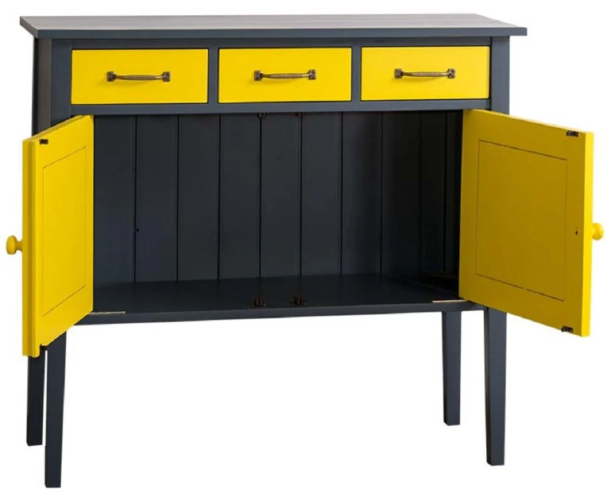Country house style chest of drawers with 3 drawers and 2 doors dark gray / yellow 100 x 41 x H. 90 cm - country house style furniture