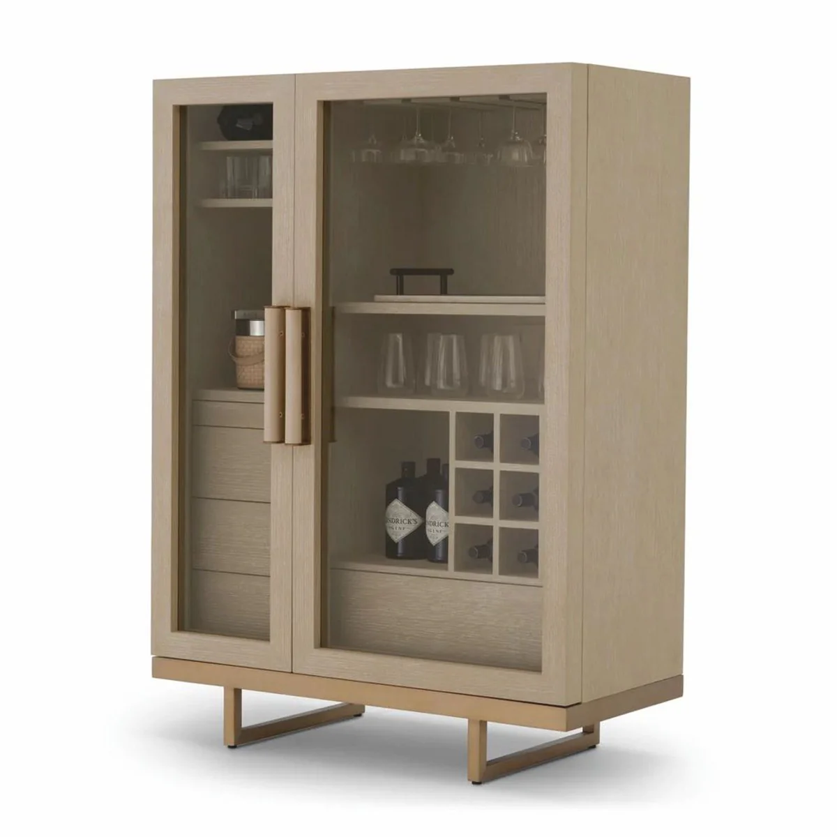 Luxus Barschrank Beige / Messing H. 150 cm - Bar Möbel