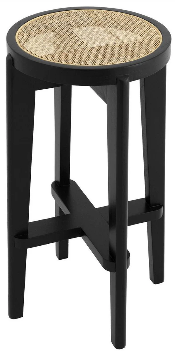 Luxury bar stool black / natural color Ø 44 x H. 76.5 cm - round solid wood bar chair - bar furniture