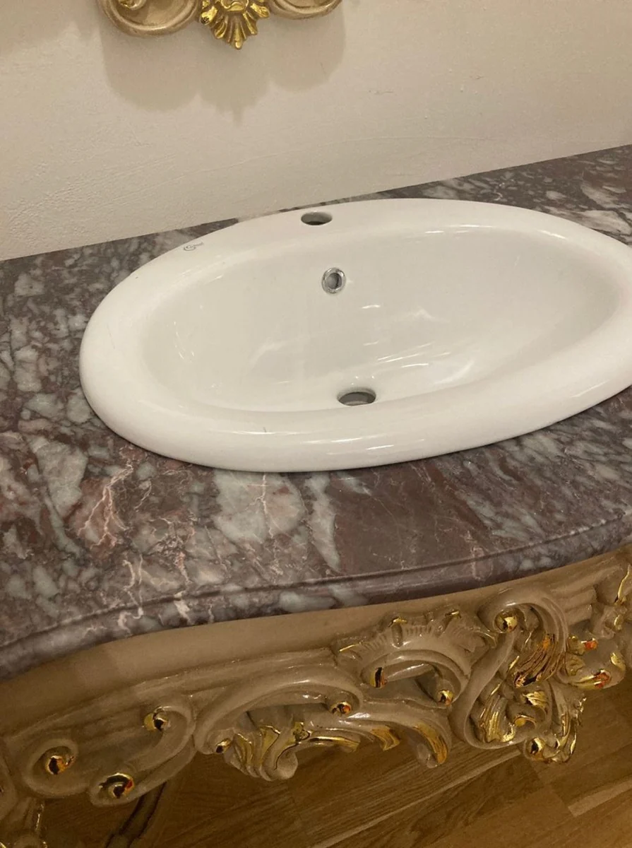 Baroque bathroom set gray / gold - 1 washbasin & 1 ceramic washbasin & 1 wall mirror - Bathroom furniture in baroque style - Baroque furniture - Baroque furnishings