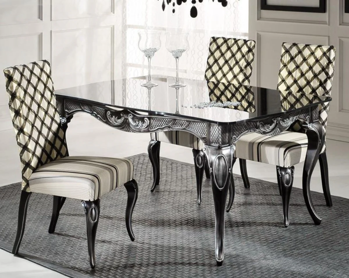 Luxury baroque dining table with glass top black / silver - various sizes - elegant dining room table in baroque style - baroque dining room furniture