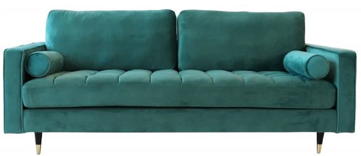 Living room velvet sofa with cushions emerald green / black / brass 225 x 95 x H. 90 cm - luxury living room furniture