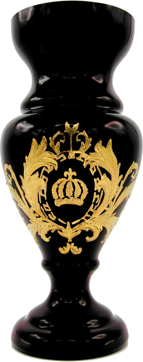 Pompöös by luxury trophy vase with 24 carat gold plating black / gold Ø 14 x H. 30.5 cm - Pompöös flower vase designed by Harald Glööckler