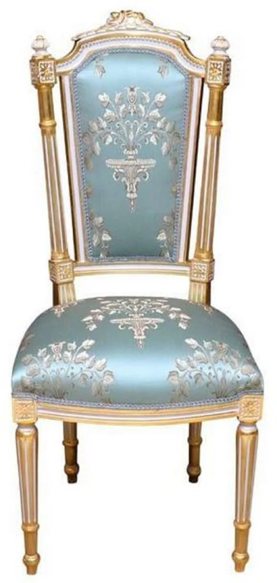 Baroque dining room chair turquoise / white / gold - handmade antique style chair - dining room furniture in baroque style
