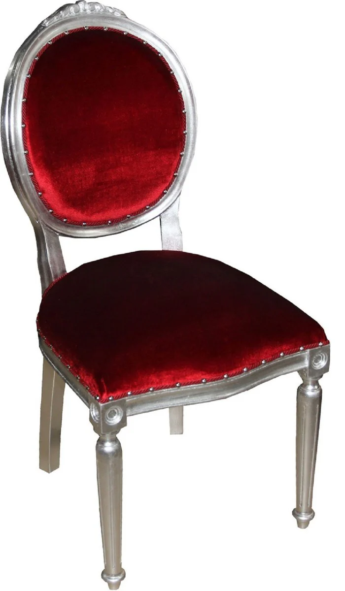 Luxury Baroque dining room set medallion Bordeaux red / silver 50 x 52 x H. 99 cm - 4 handmade dining chairs - Baroque dining room furniture