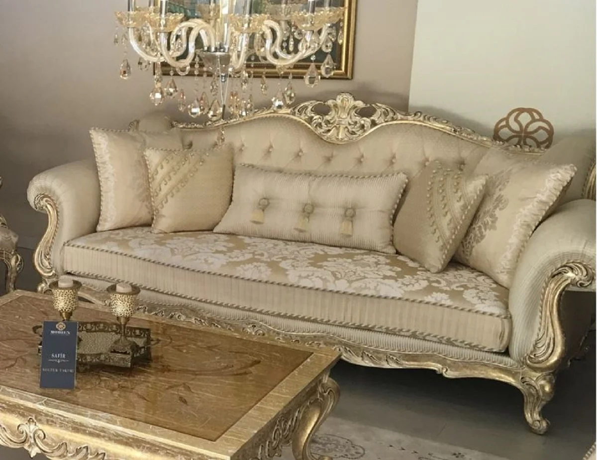 Luxury Baroque Sofa Gold / Antique Gold - Magnificent living room sofa with elegant pattern - Baroque living room furniture