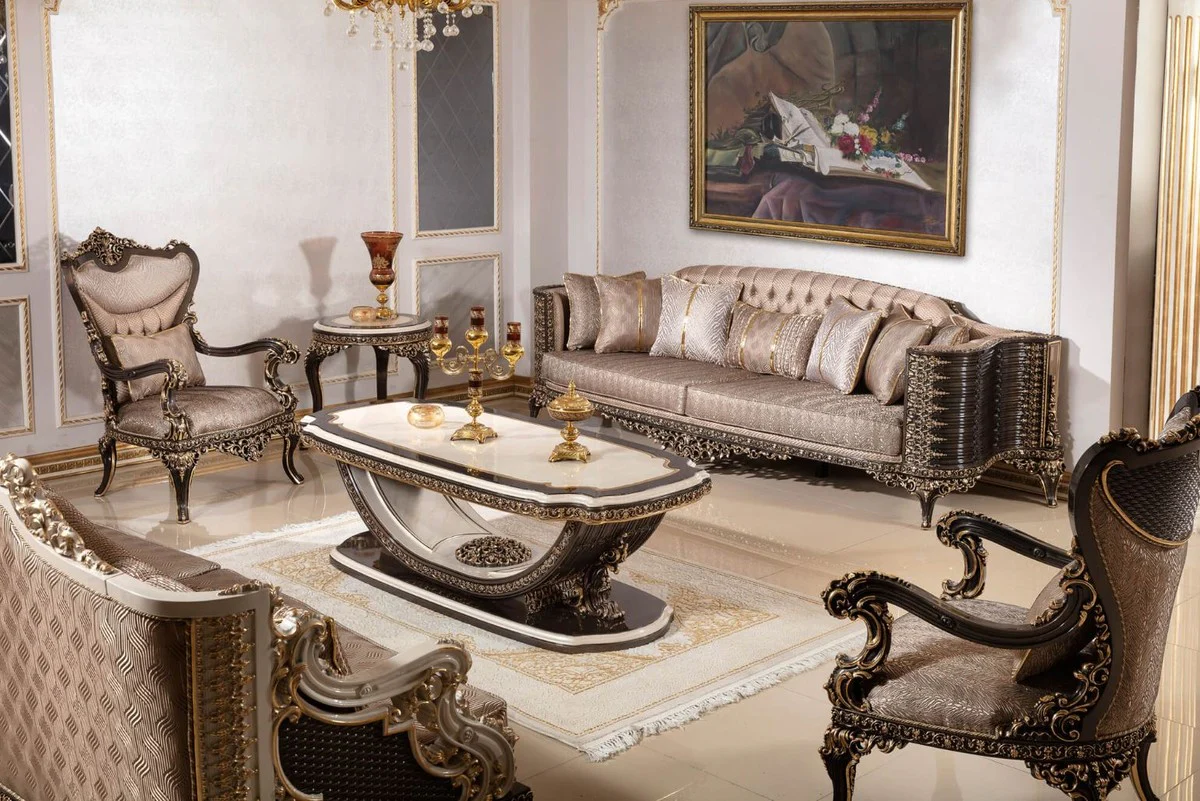 Luxury baroque side table cream / dark brown / gold