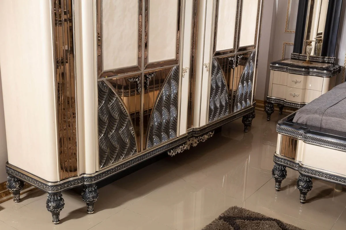 Luxury baroque night dresser beige / black / gold - magnificent baroque style bedside table with 2 drawers - luxury bedroom furniture in baroque style - baroque furniture - baroque interior