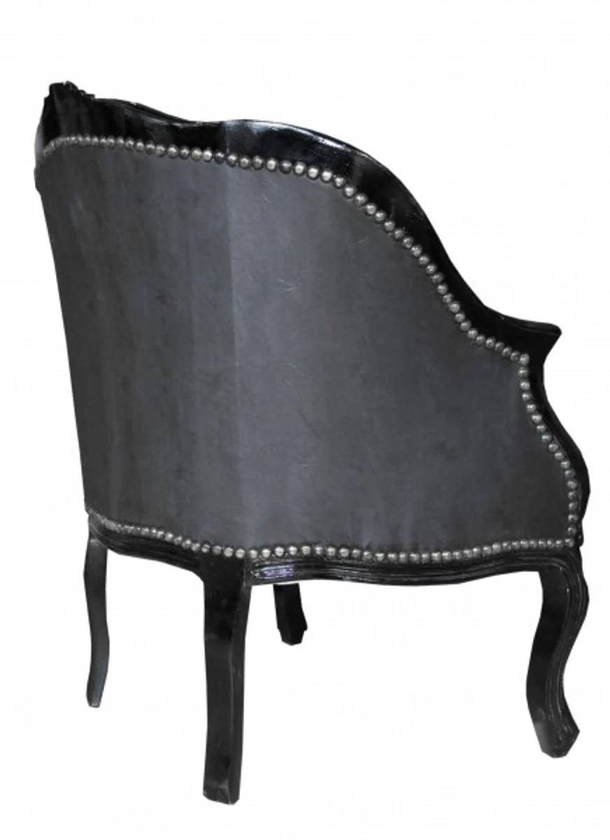 Barock Damen Salon Sessel Schwarz/Schwarz Kunstleder - Möbel Antik Stil