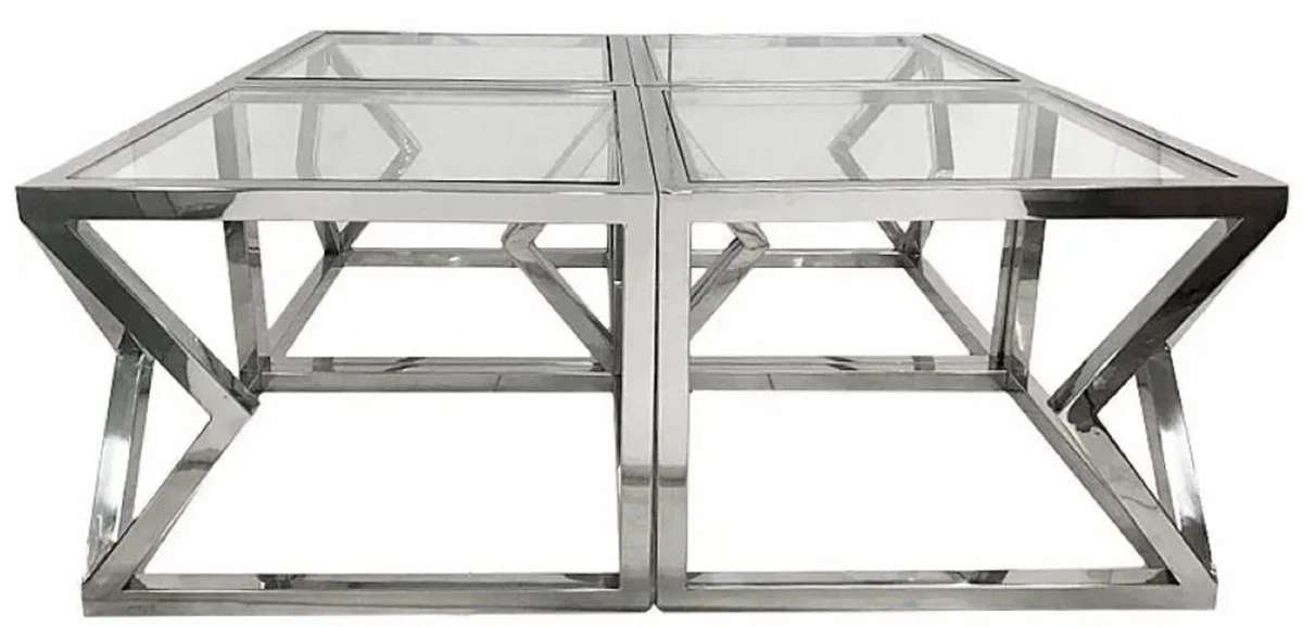 Luxury coffee table silver 112 x 112 x H. 43 cm - metal living room table with glass tops - living room furniture - luxury furniture