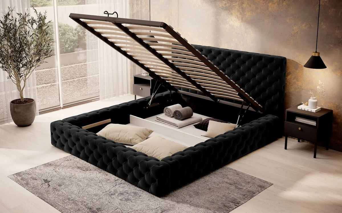 Luxury Chesterfield Velvet Double Bed with Black Mattress - Various Sizes