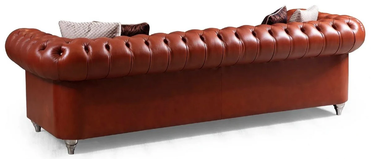 Luxury Chesterfield faux leather sofa brown / silver 270 x 100 x H. 70 cm - Living room sofa - Living room furniture - Chesterfield furniture - Luxury furniture - Luxury furnishings
