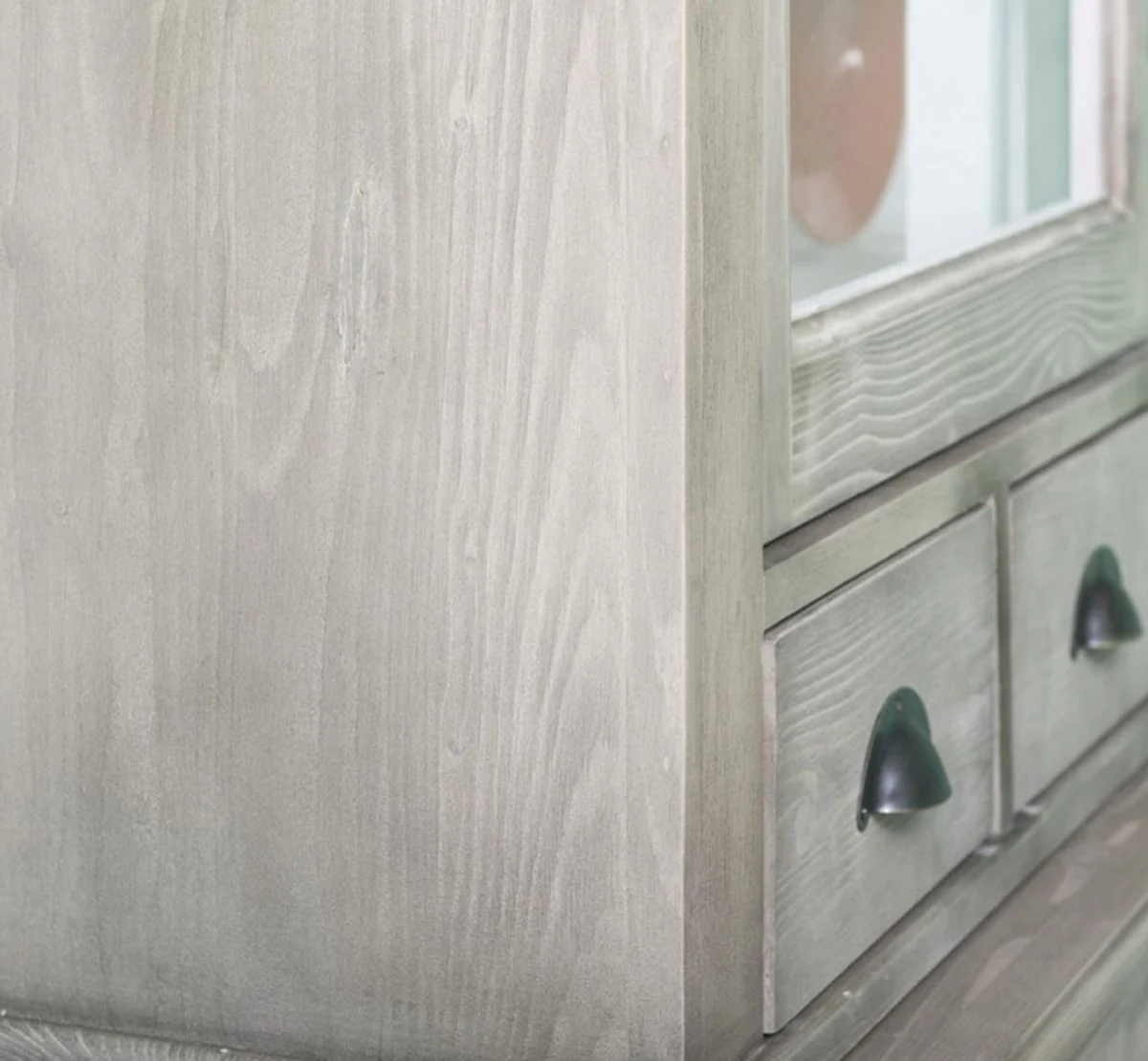 Country house style kitchen cabinet gray / white 142 x 48 x H. 225 cm - 2-part cabinet with 4 sliding doors and 6 drawers - country house style kitchen furniture