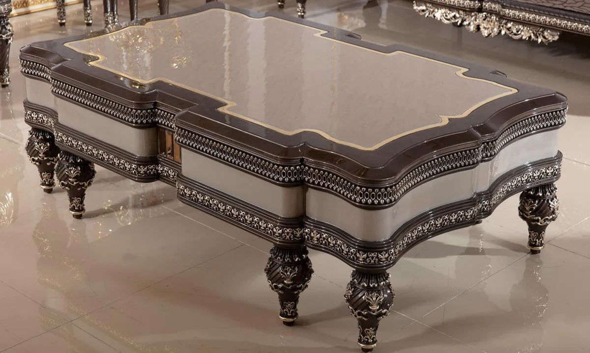 Luxury baroque coffee table gray / dark brown / gold - magnificent solid wood living room table in baroque style - baroque living room furniture - noble & magnificent
