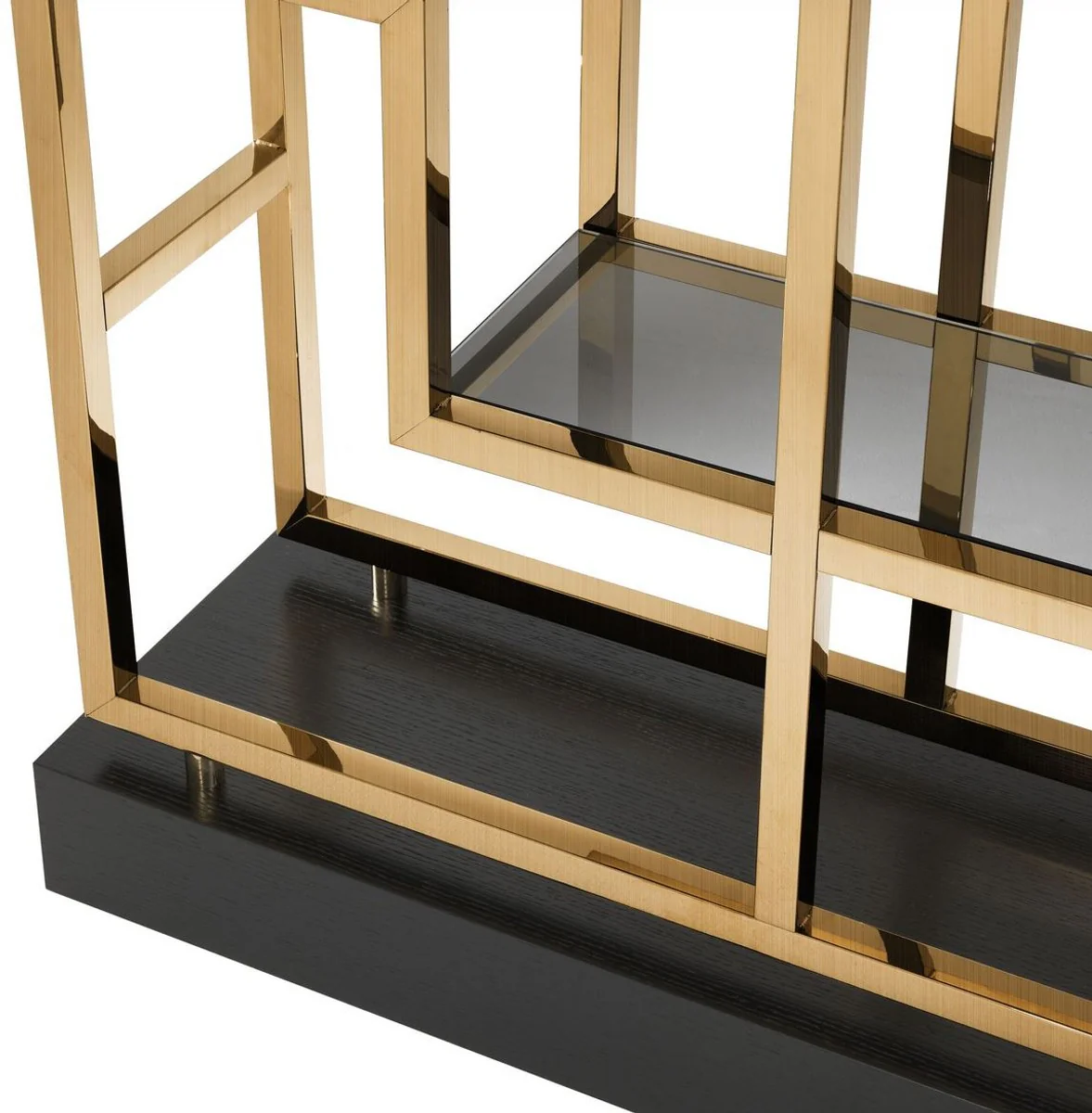 Luxury shelf cabinet brass / black 108 x 29 x H. 240 cm - stainless steel living room cabinet with 10 glass shelves - luxury living room furniture