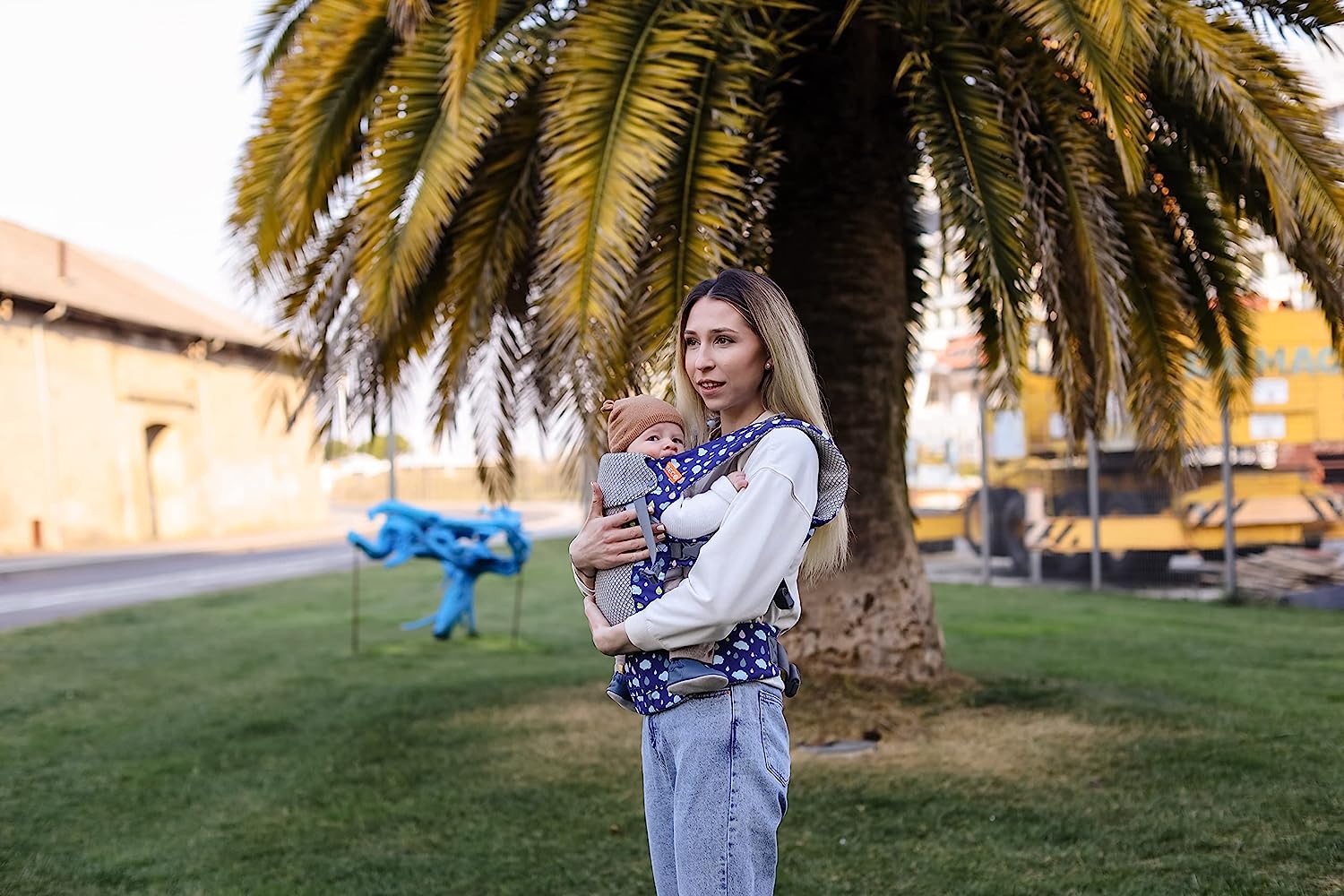 Babytrage für Neugeborene bis Kleinkinder – alle Positionen Babytrage, Babytrage-Rucksack und Baby-Vordertrage mit verstellbarem Sitz, ergonomische Babytrage, 3,3–15,6 kg (Marineblau)