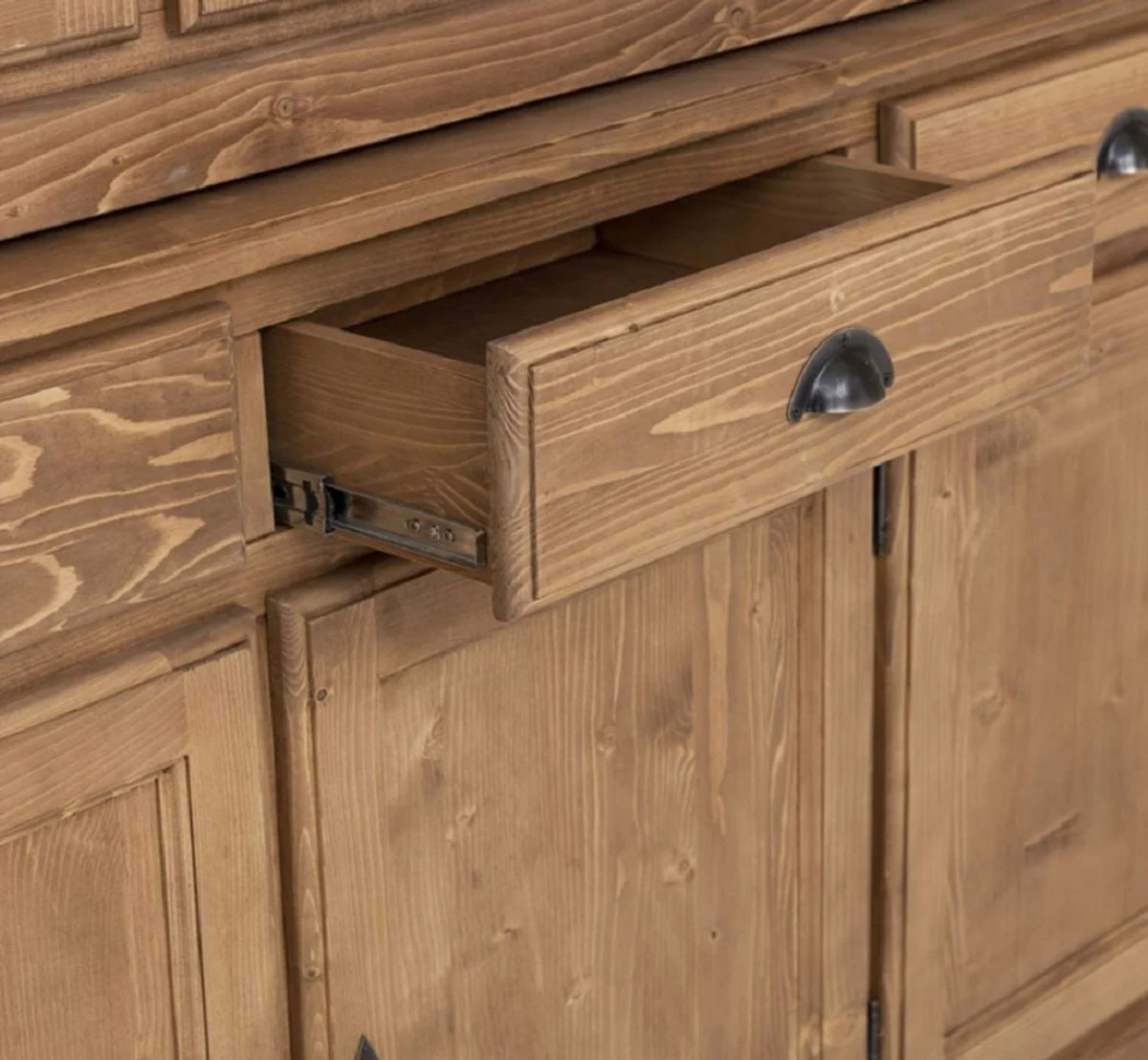 Country house style dining room cabinet natural colors / white 230 x 45 x H. 200 cm - solid wood kitchen cabinet - dining room furniture in country house style - country house style dining room furnishings