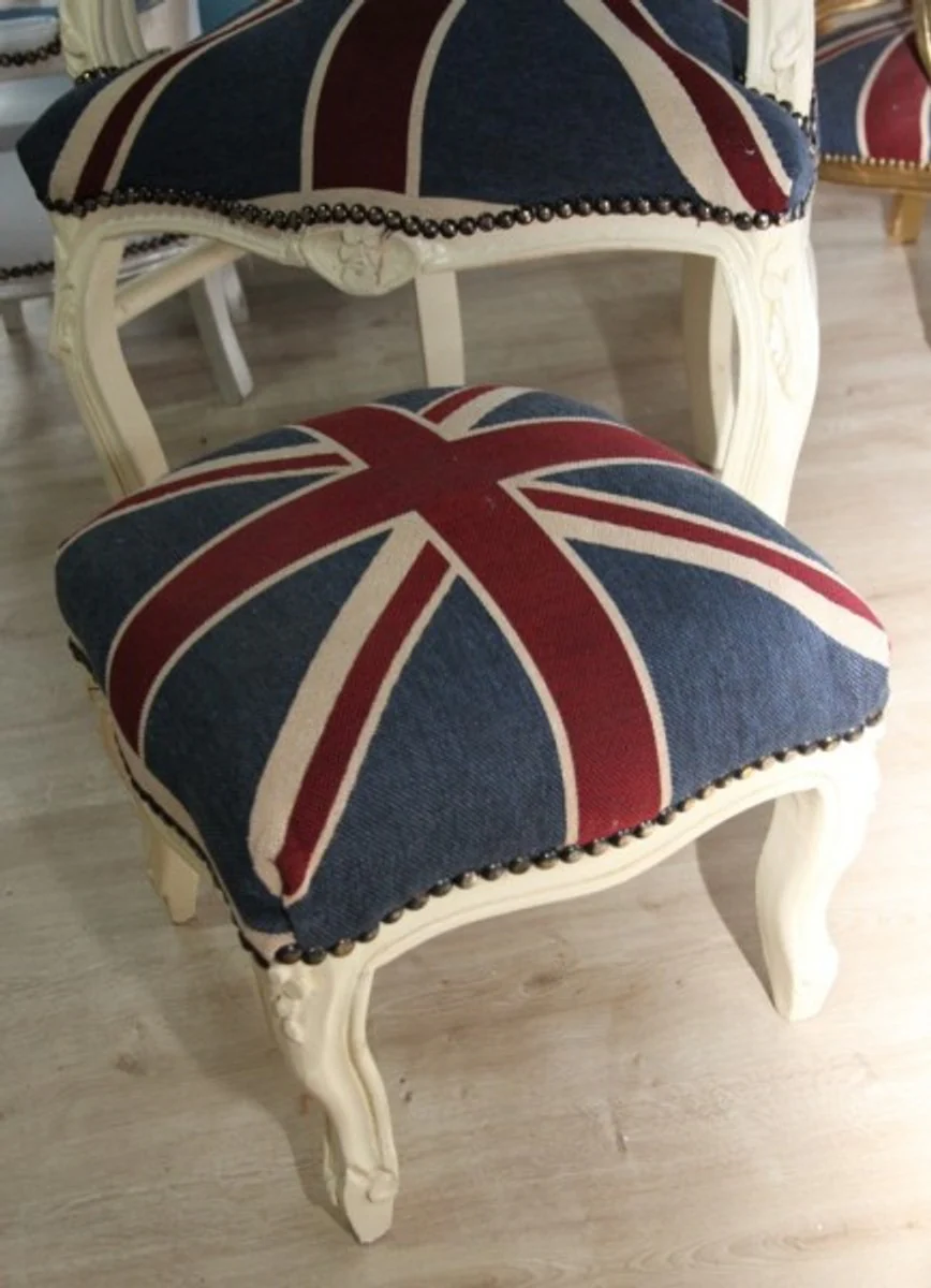 Baroque dining chair with armrests Union Jack / cream + matching footstool