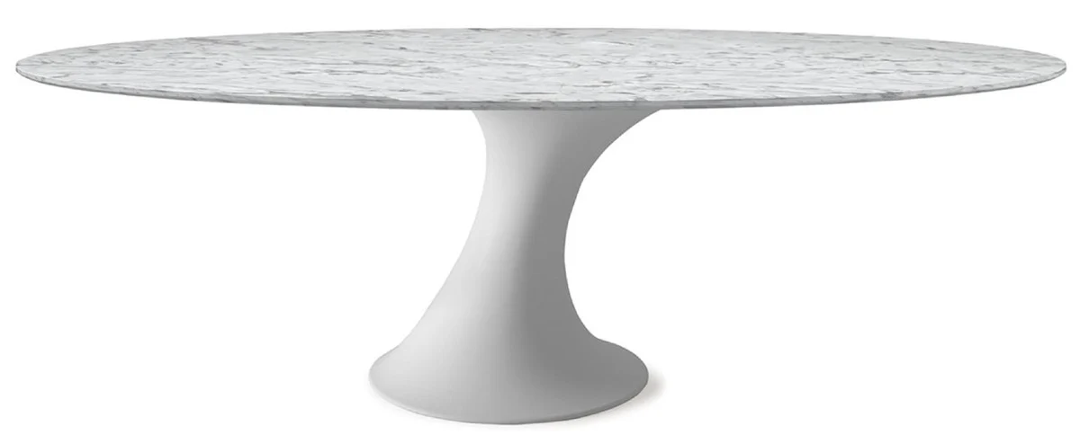Luxury dining table matt white 290 x 130 x H. 75 cm - Oval dining room table with high-quality Carrara marble table top - Modern dining room furniture - Luxury quality - Made in Italy