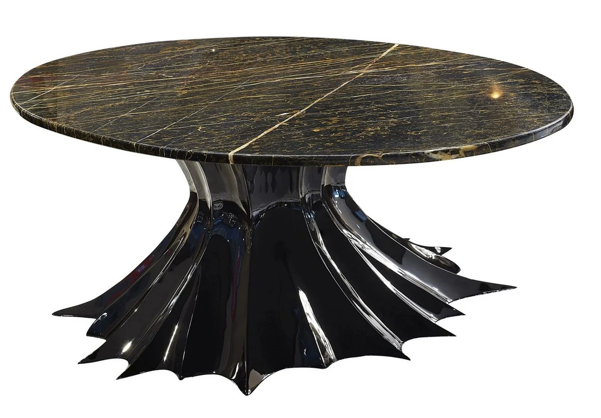 Luxury designer coffee table high gloss black / brown 180 x 110 x H. 48 cm - Handmade living room table with oval marble top - Luxury living room furniture - Luxury quality